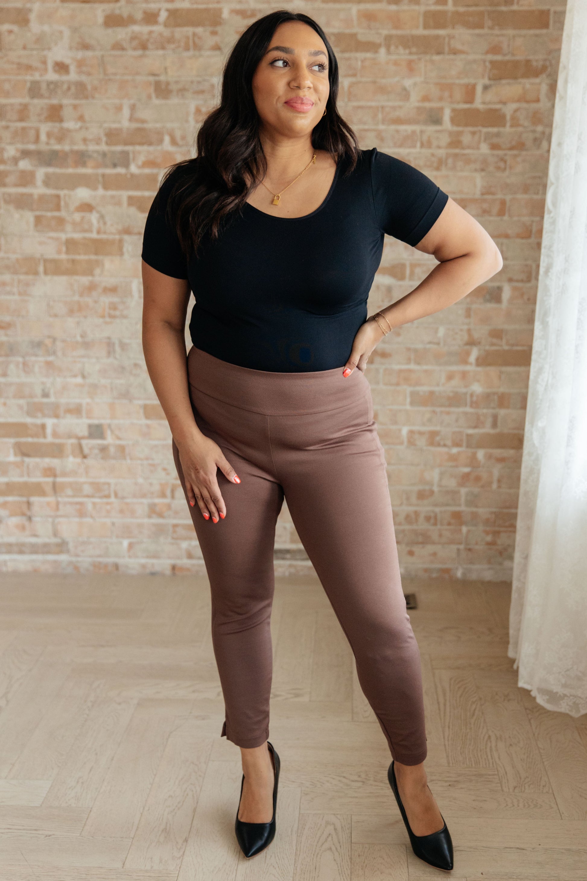 Magic Ankle Crop Skinny Pants in Dark Brown-Bottoms-Modish Lily, Tecumseh Michigan