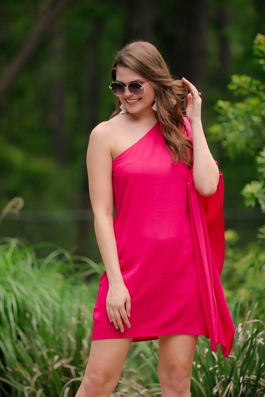 Next Chapter One Shoulder Dress in Magenta-Womens-Modish Lily, Tecumseh Michigan
