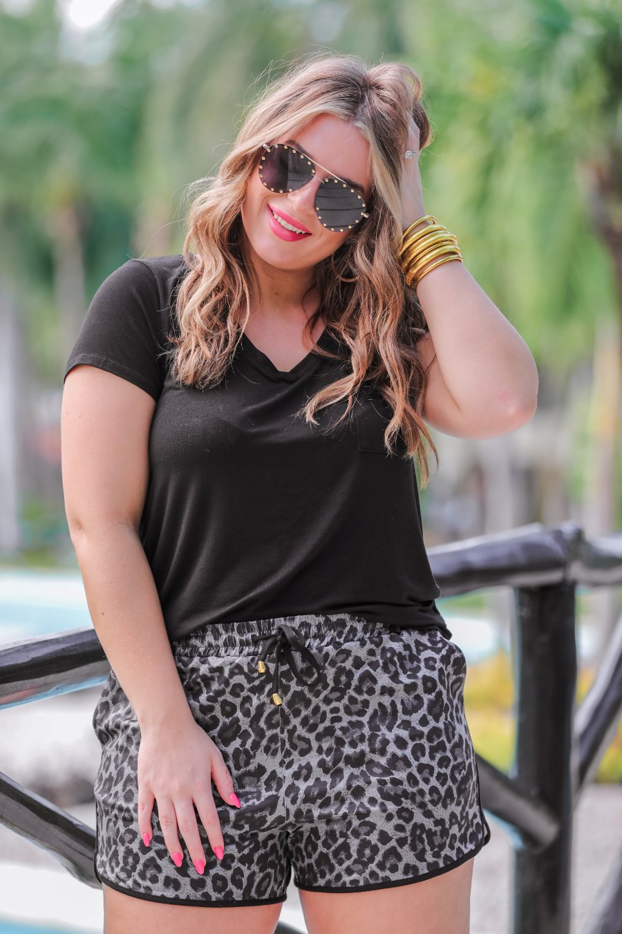 Spot On Leopard Drawstring Everyday Shorts in Charcoal-Womens-Modish Lily, Tecumseh Michigan