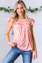 Load image into Gallery viewer, Peach Floral Print Frilled Short Sleeve Yoke Top-Modish Lily, Tecumseh Michigan

