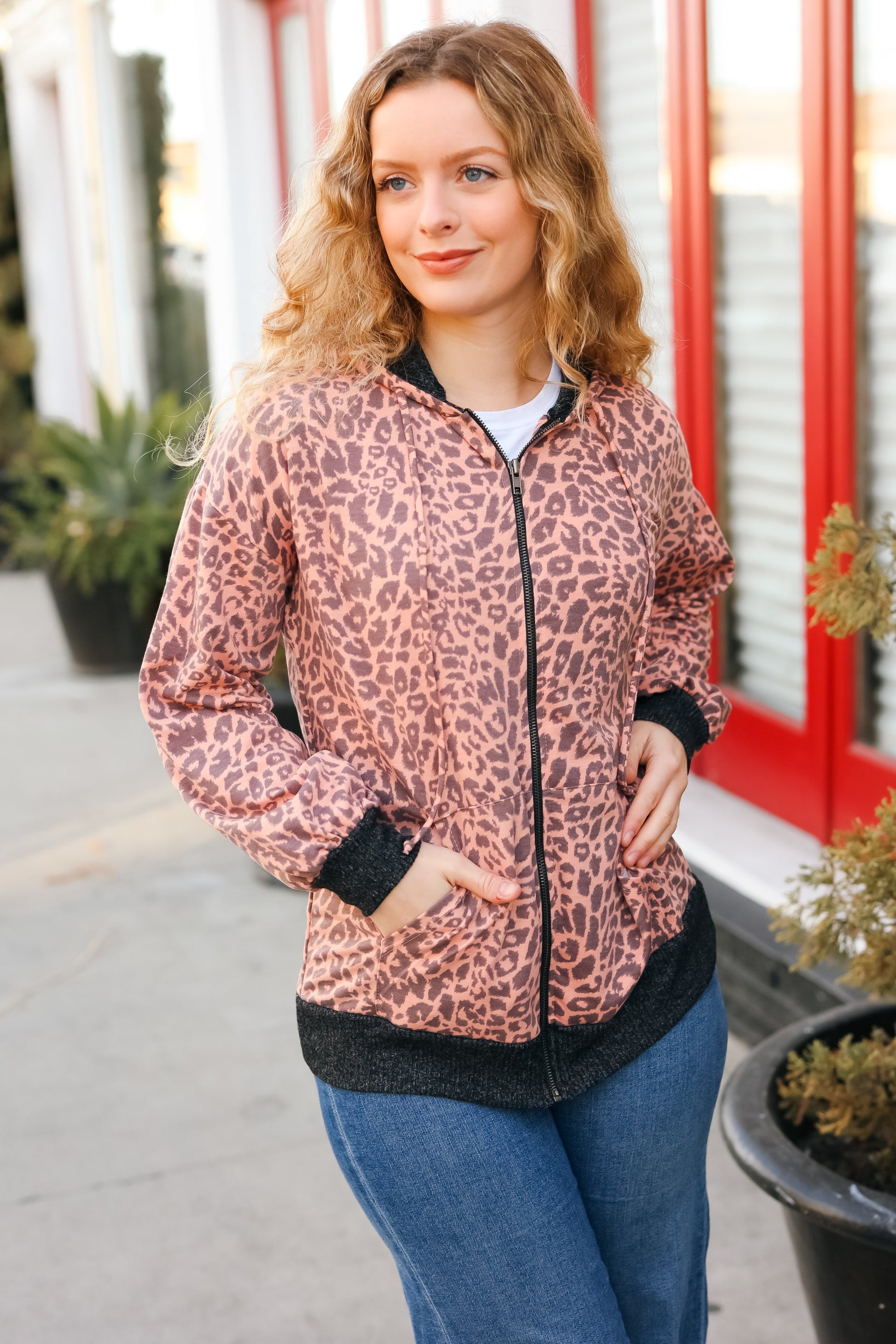 Feeling Bold Animal Print French Terry Zip Up Hoodie-Modish Lily, Tecumseh Michigan