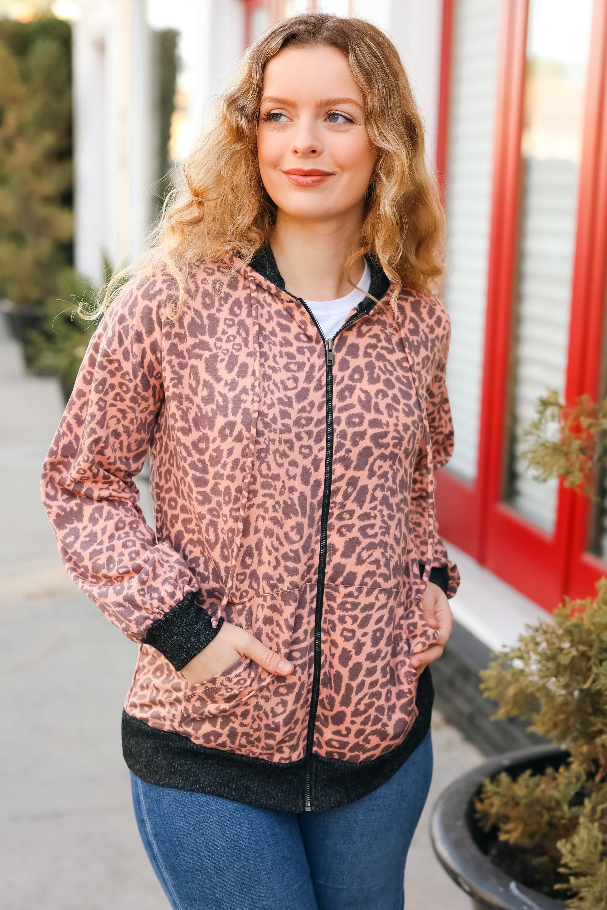 Feeling Bold Animal Print French Terry Zip Up Hoodie-Modish Lily, Tecumseh Michigan