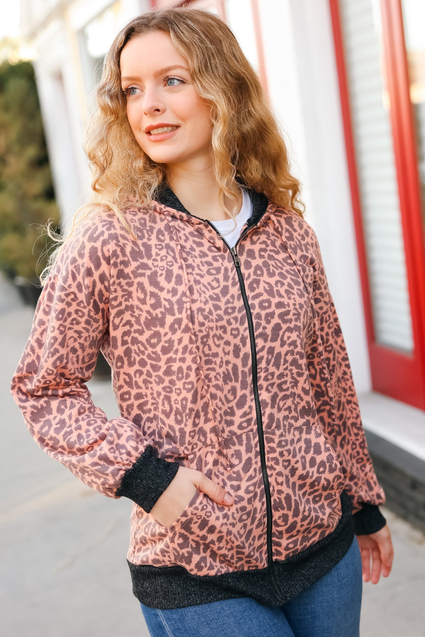 Feeling Bold Animal Print French Terry Zip Up Hoodie-Modish Lily, Tecumseh Michigan