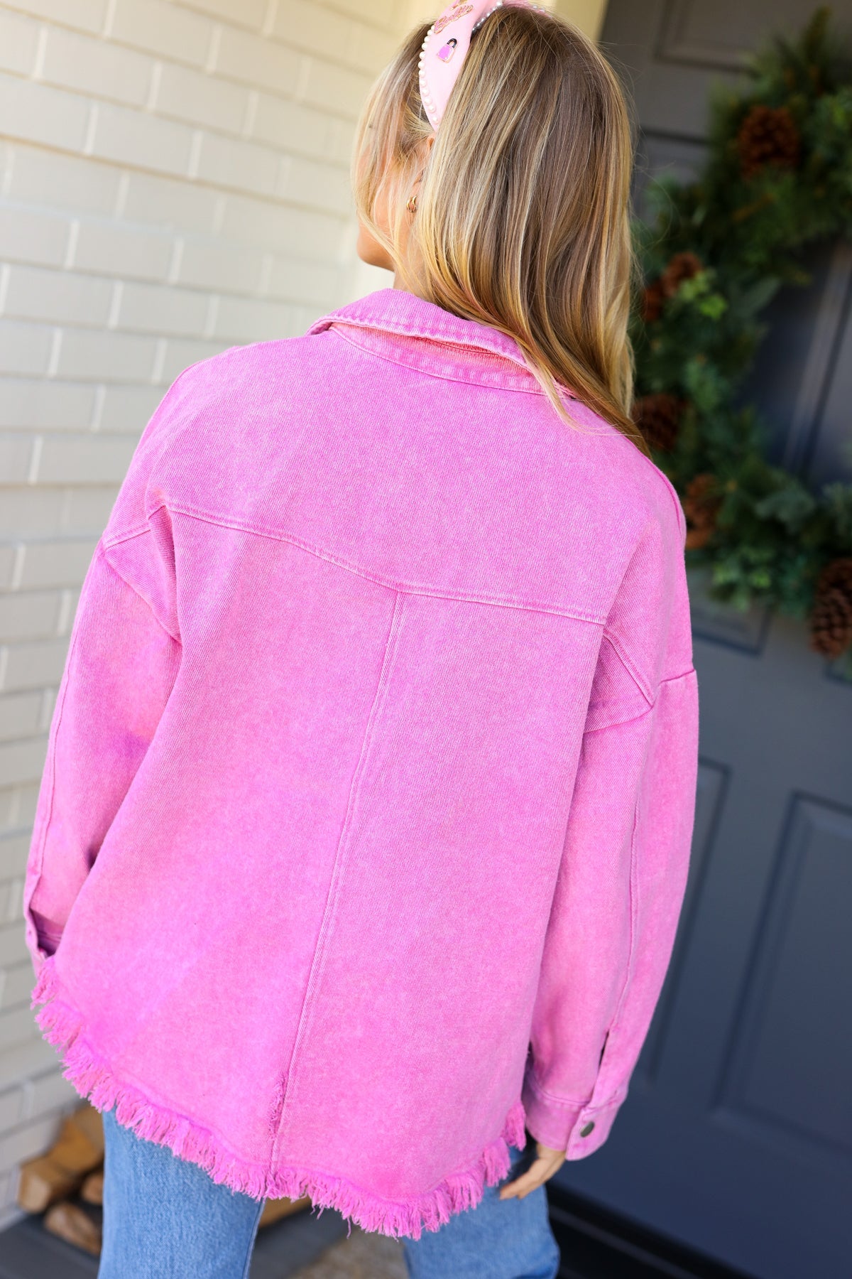 Diva Dreams Pink Acid Wash Stud Detail Denim Jacket-Modish Lily, Tecumseh Michigan