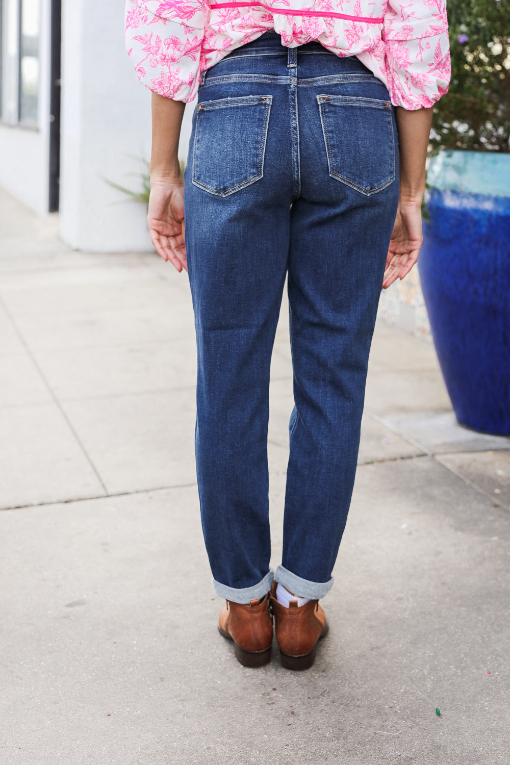 Judy Blue Mid Rise Cuffed Boyfriend Straight Leg Jeans-Modish Lily, Tecumseh Michigan