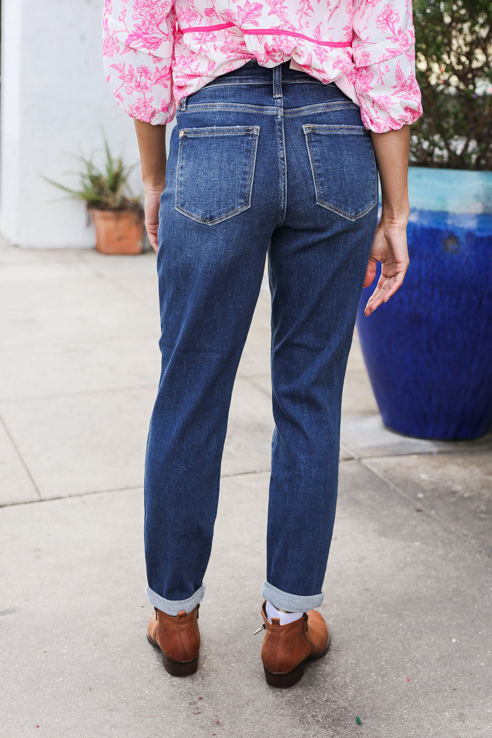 Judy Blue Mid Rise Cuffed Boyfriend Straight Leg Jeans-Modish Lily, Tecumseh Michigan