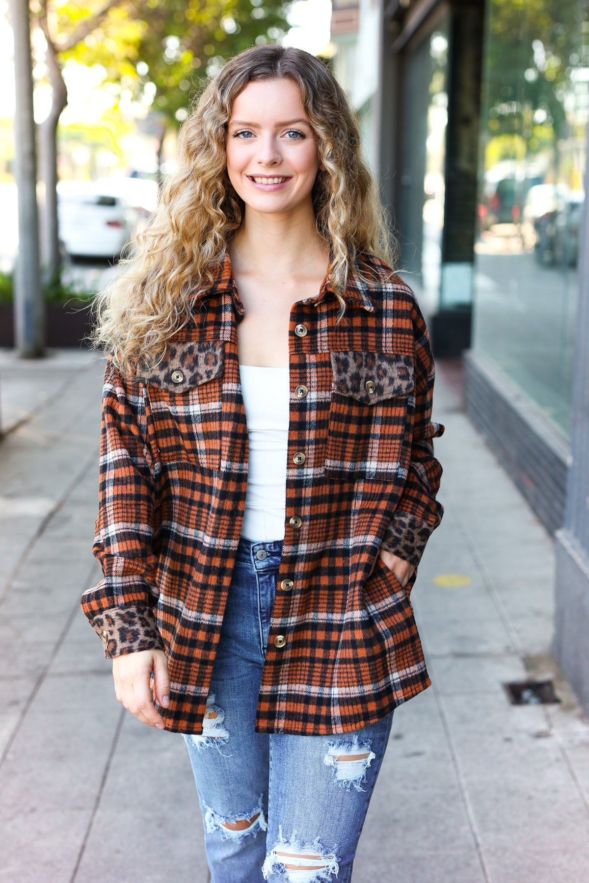 Put Together Rust Plaid & Animal Print Button Down Jacket-Modish Lily, Tecumseh Michigan