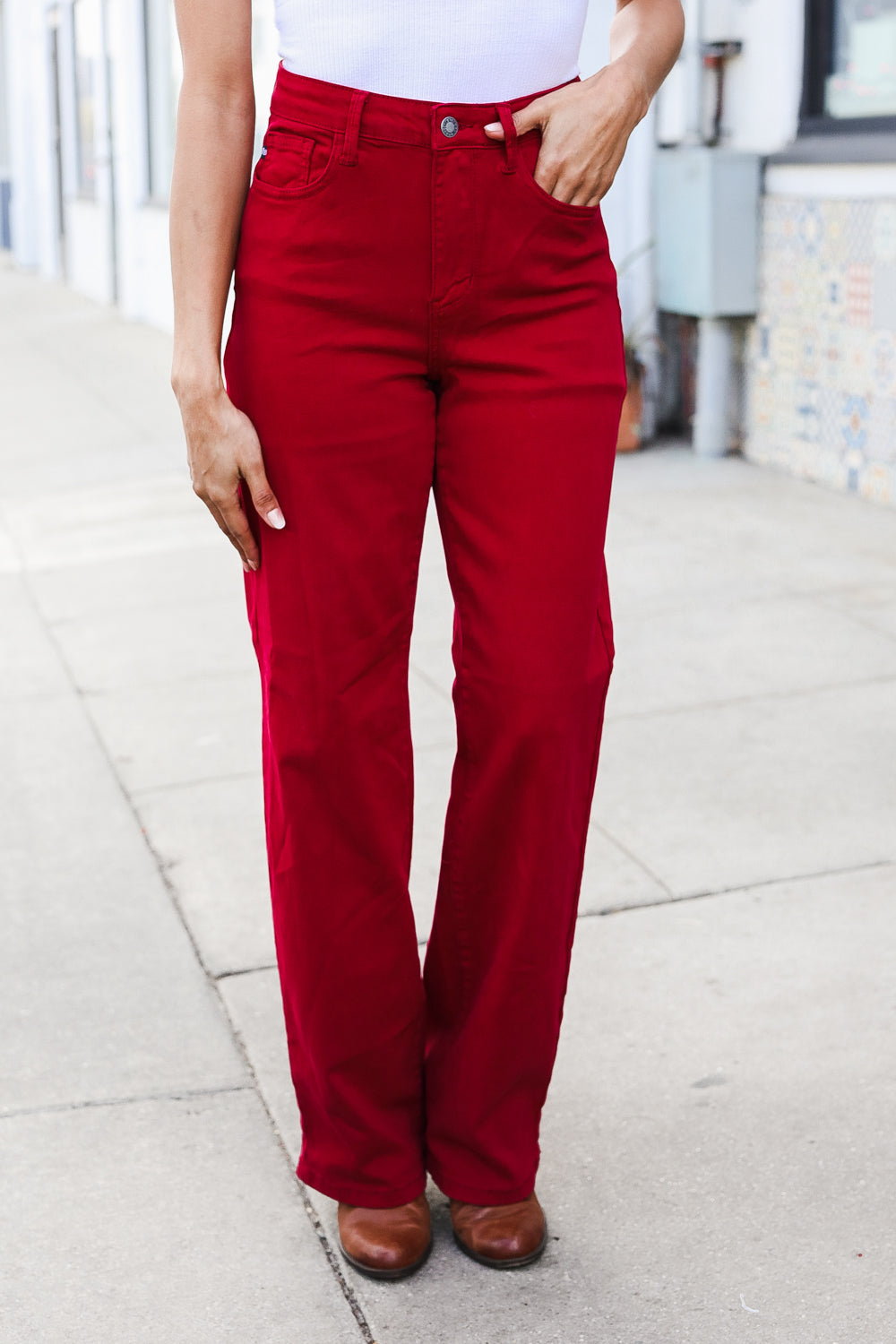 Judy Blue Heart Shaped High Rise Red Straight Leg Jeans-Modish Lily, Tecumseh Michigan