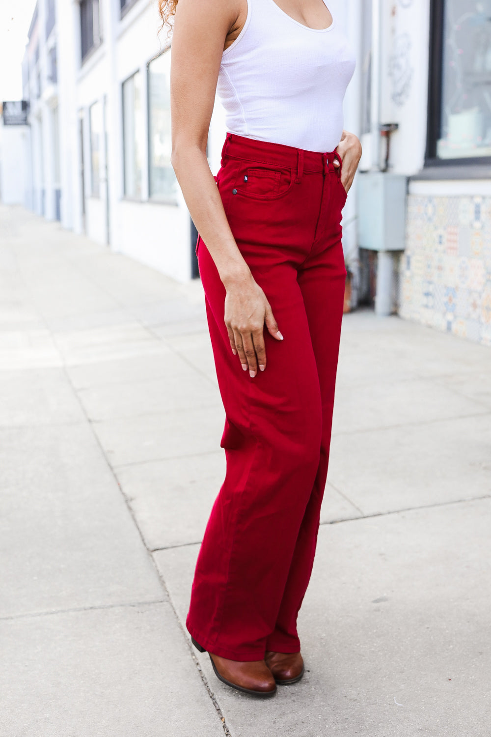 Judy Blue Heart Shaped High Rise Red Straight Leg Jeans-Modish Lily, Tecumseh Michigan