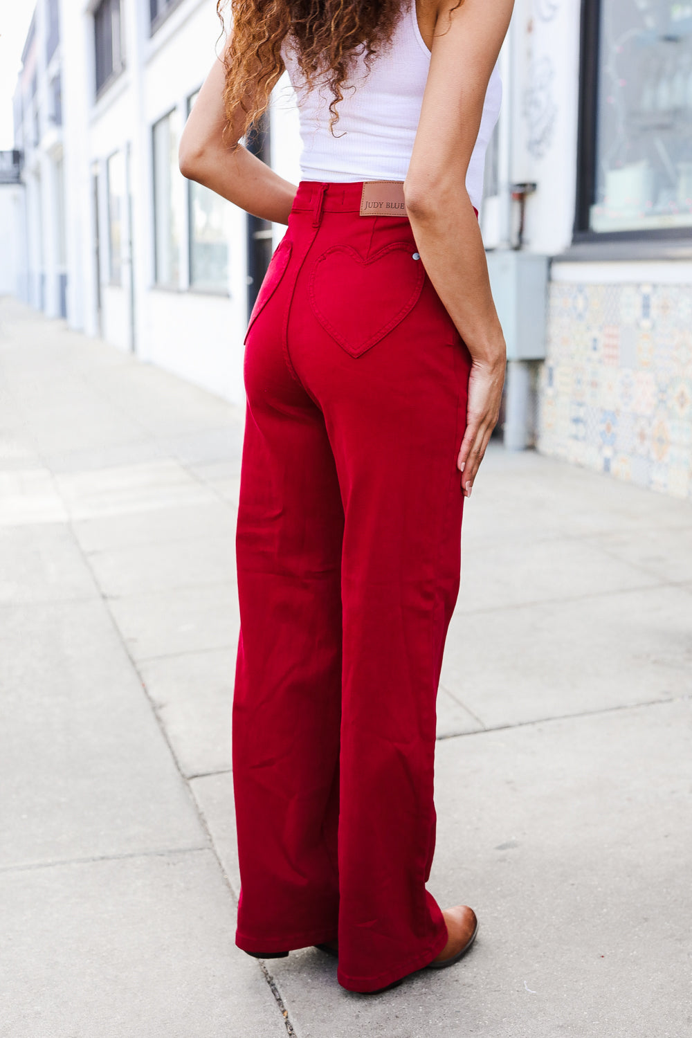 Judy Blue Heart Shaped High Rise Red Straight Leg Jeans-Modish Lily, Tecumseh Michigan