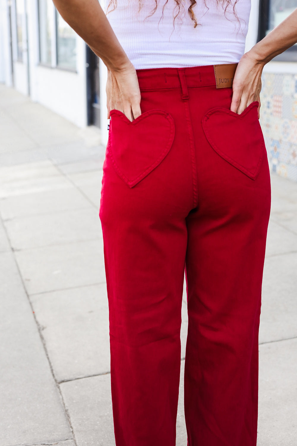 Judy Blue Heart Shaped High Rise Red Straight Leg Jeans-Modish Lily, Tecumseh Michigan