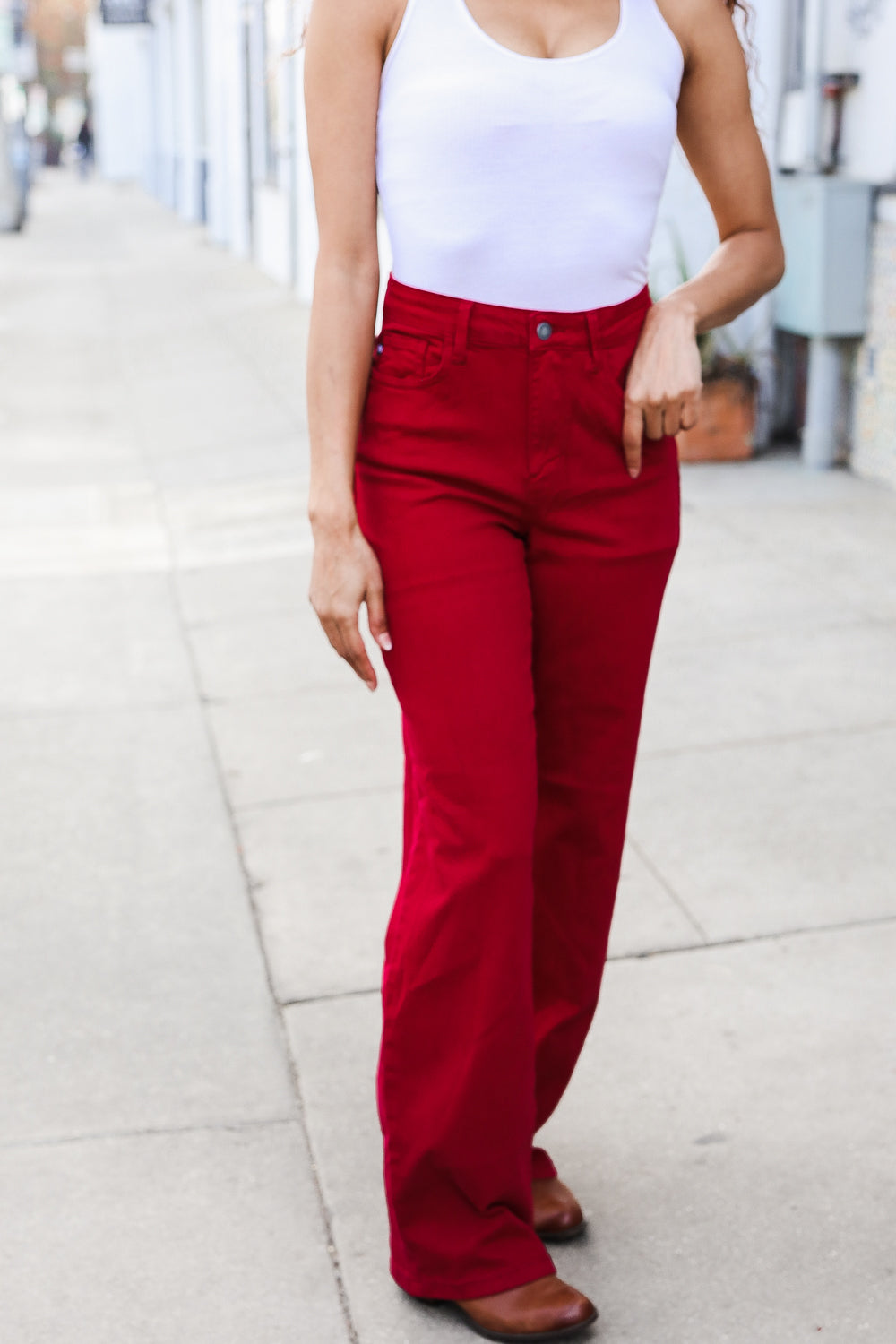 Judy Blue Heart Shaped High Rise Red Straight Leg Jeans-Modish Lily, Tecumseh Michigan