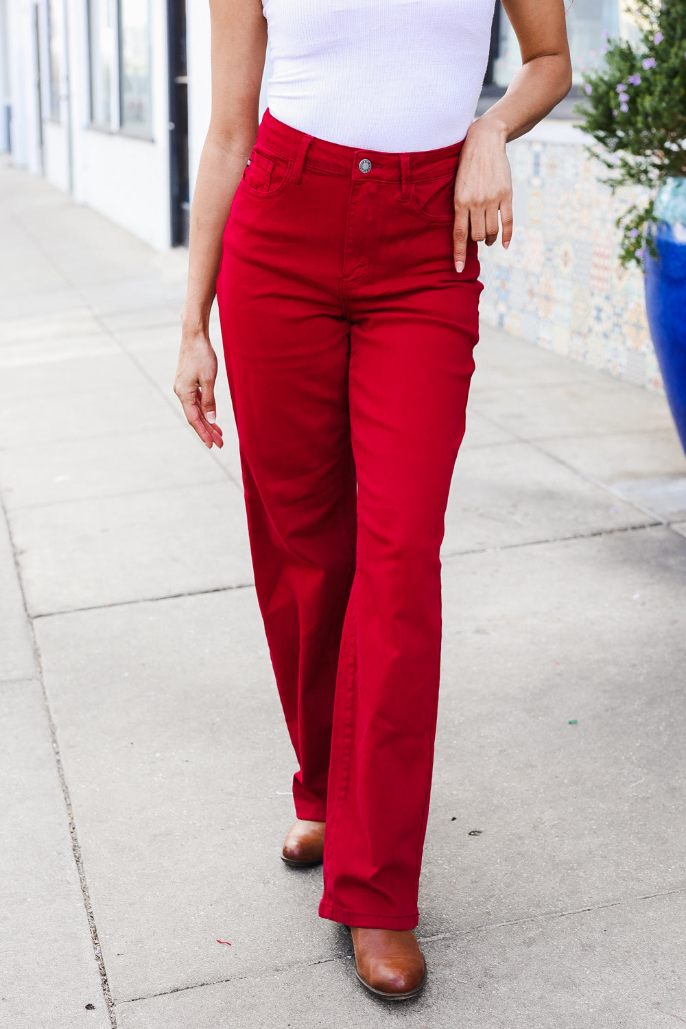 Judy Blue Heart Shaped High Rise Red Straight Leg Jeans-Modish Lily, Tecumseh Michigan