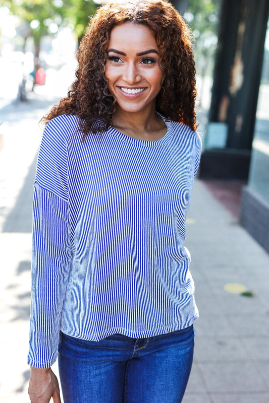 Hello Beautiful Blue Rib Dolman Sweater Top-Modish Lily, Tecumseh Michigan