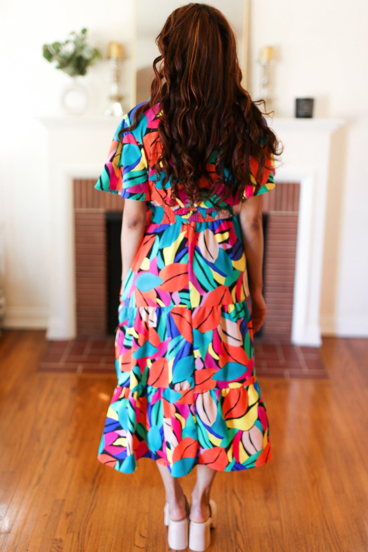 Be Bold Multicolor Abstract Tropical Print Smocked Waist Maxi Dress-Modish Lily, Tecumseh Michigan