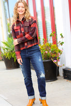 Load image into Gallery viewer, City Streets Burgundy &amp; Rust Plaid Studded Cropped Jacket-Modish Lily, Tecumseh Michigan
