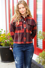 Load image into Gallery viewer, City Streets Burgundy &amp; Rust Plaid Studded Cropped Jacket-Modish Lily, Tecumseh Michigan
