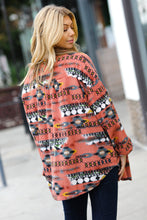 Load image into Gallery viewer, Trendy Rust Aztec Print Button Down Brushed Shacket-Modish Lily, Tecumseh Michigan
