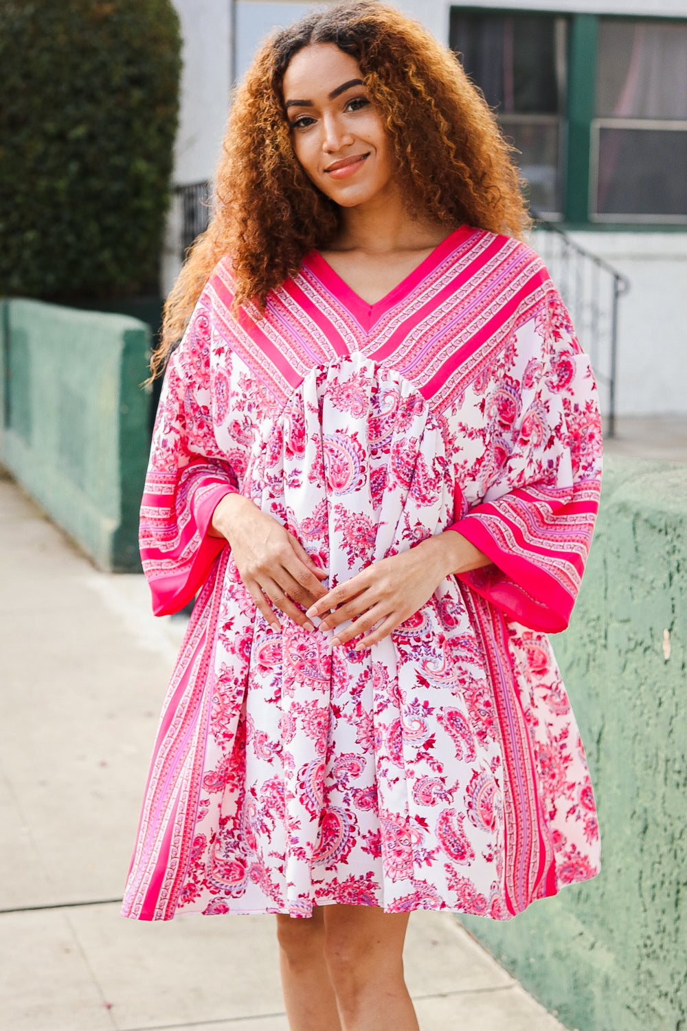 Let's Meet Up Red & Pink Paisley Drop Shoulder Kimono Dress-Modish Lily, Tecumseh Michigan