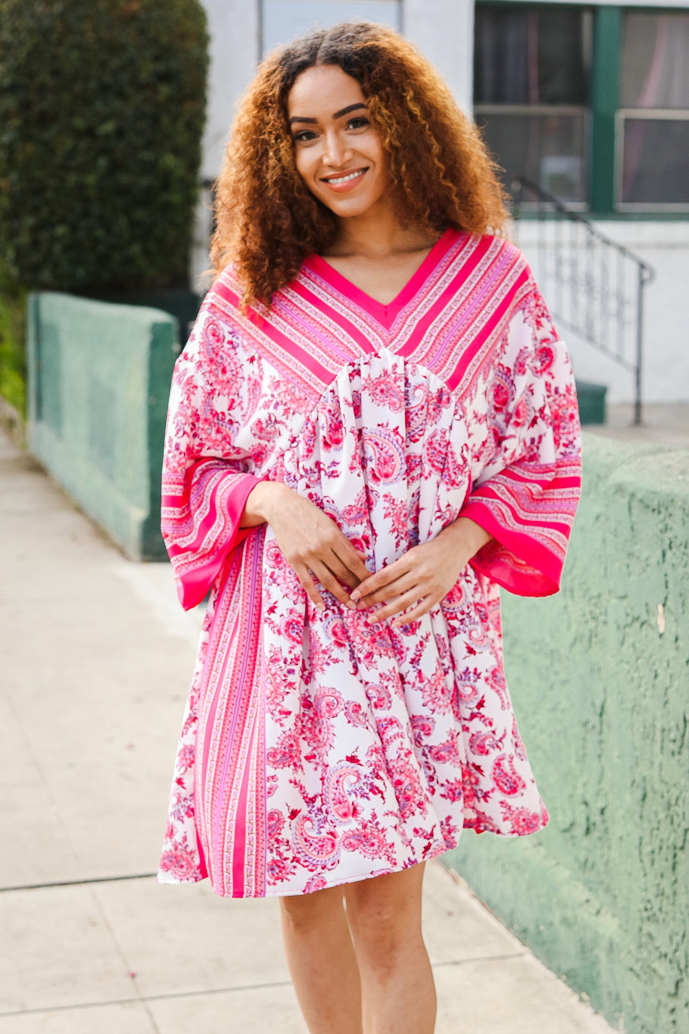 Let's Meet Up Red & Pink Paisley Drop Shoulder Kimono Dress-Modish Lily, Tecumseh Michigan