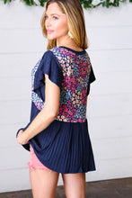 Load image into Gallery viewer, Navy Floral Yoke Babydoll Rib Flutter Sleeve Top-Modish Lily, Tecumseh Michigan
