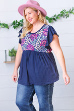Load image into Gallery viewer, Navy Floral Yoke Babydoll Rib Flutter Sleeve Top-Modish Lily, Tecumseh Michigan
