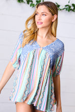 Load image into Gallery viewer, Multicolor Boho Vertical Print Crinkle V Neck Top-Modish Lily, Tecumseh Michigan
