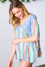 Load image into Gallery viewer, Multicolor Boho Vertical Print Crinkle V Neck Top-Modish Lily, Tecumseh Michigan
