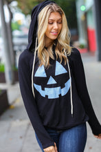 Load image into Gallery viewer, Spooky Black Jack-O-Lantern Terry Thumb Hole Double Hoodie-Modish Lily, Tecumseh Michigan
