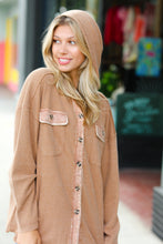 Load image into Gallery viewer, Camel Waffle Rib Hooded Washed Shacket-Modish Lily, Tecumseh Michigan
