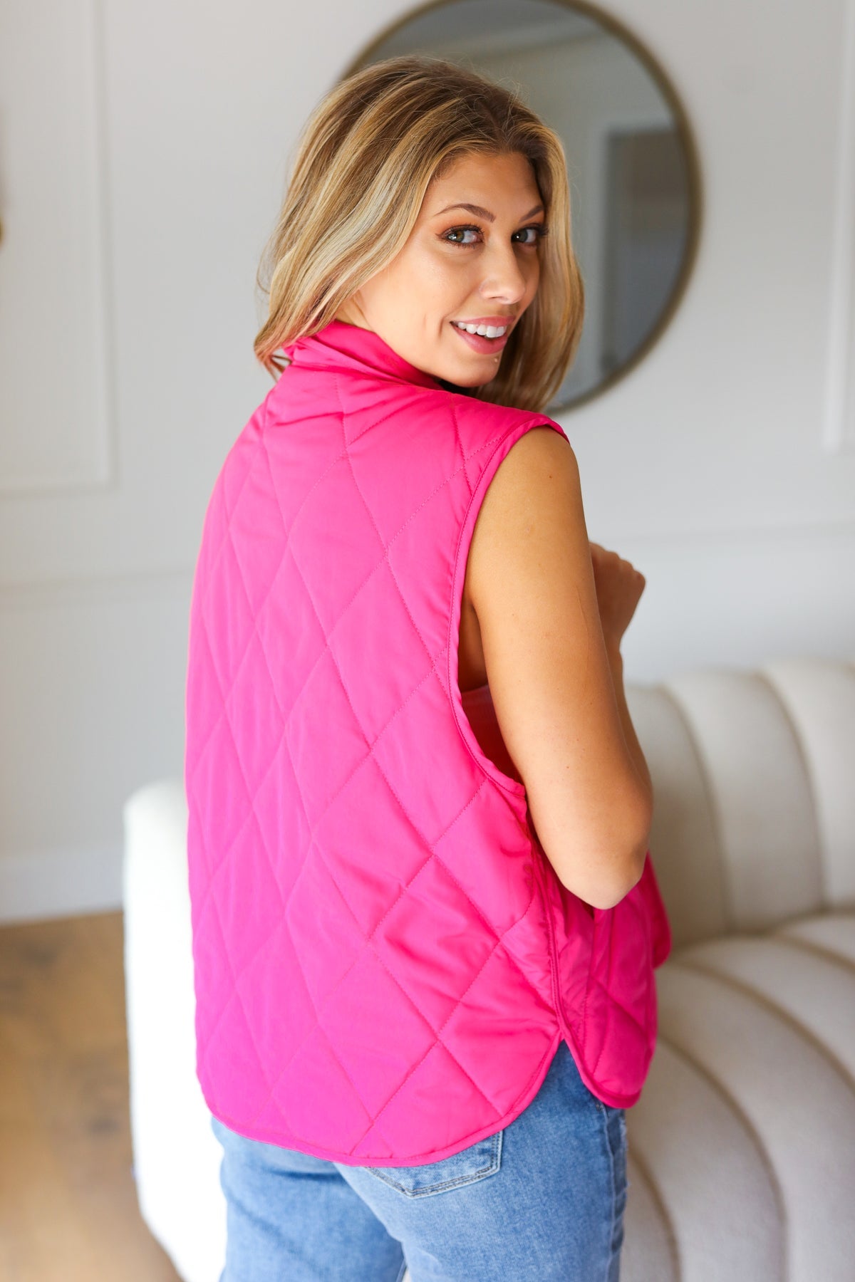 You Got This Hot Pink High Neck Quilted Puffer Vest-Modish Lily, Tecumseh Michigan
