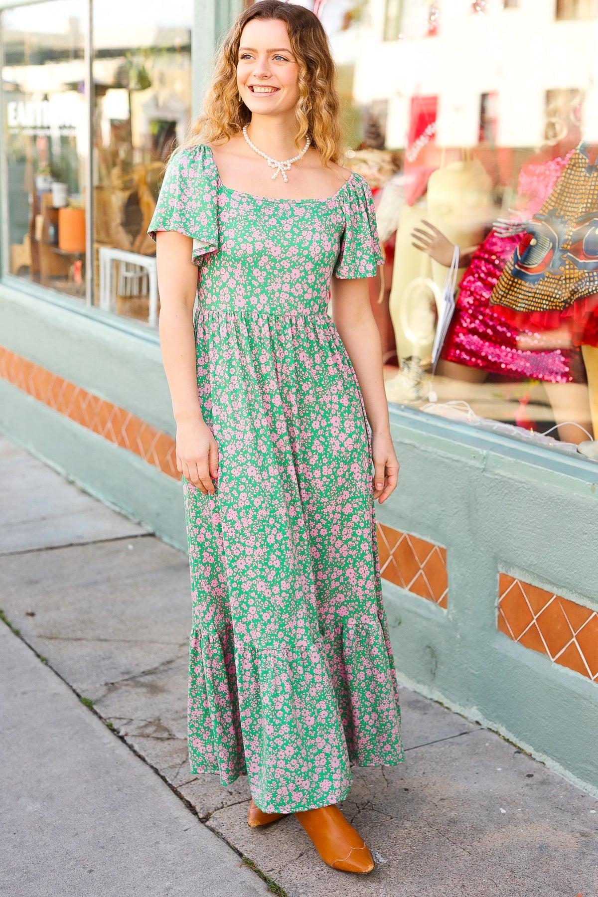 Perfectly You Green Ditzy Floral Fit & Flare Maxi Dress-Modish Lily, Tecumseh Michigan