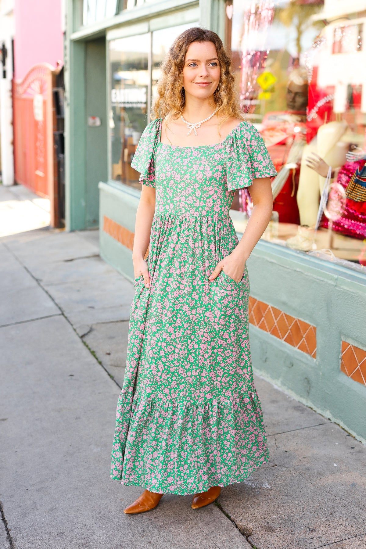 Perfectly You Green Ditzy Floral Fit & Flare Maxi Dress-Modish Lily, Tecumseh Michigan