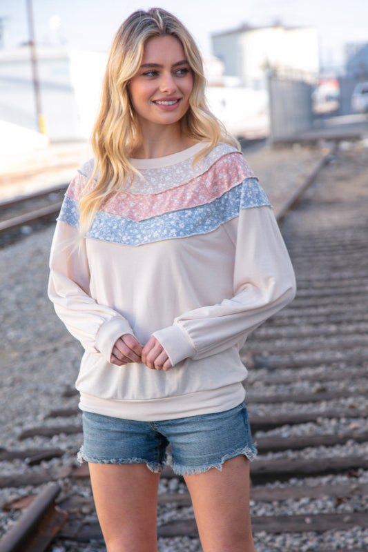 Taupe & Sky Blue Thermal Knit Out Seam Stitch Pullover-2024 Blow-Out Sale-Modish Lily, Tecumseh Michigan