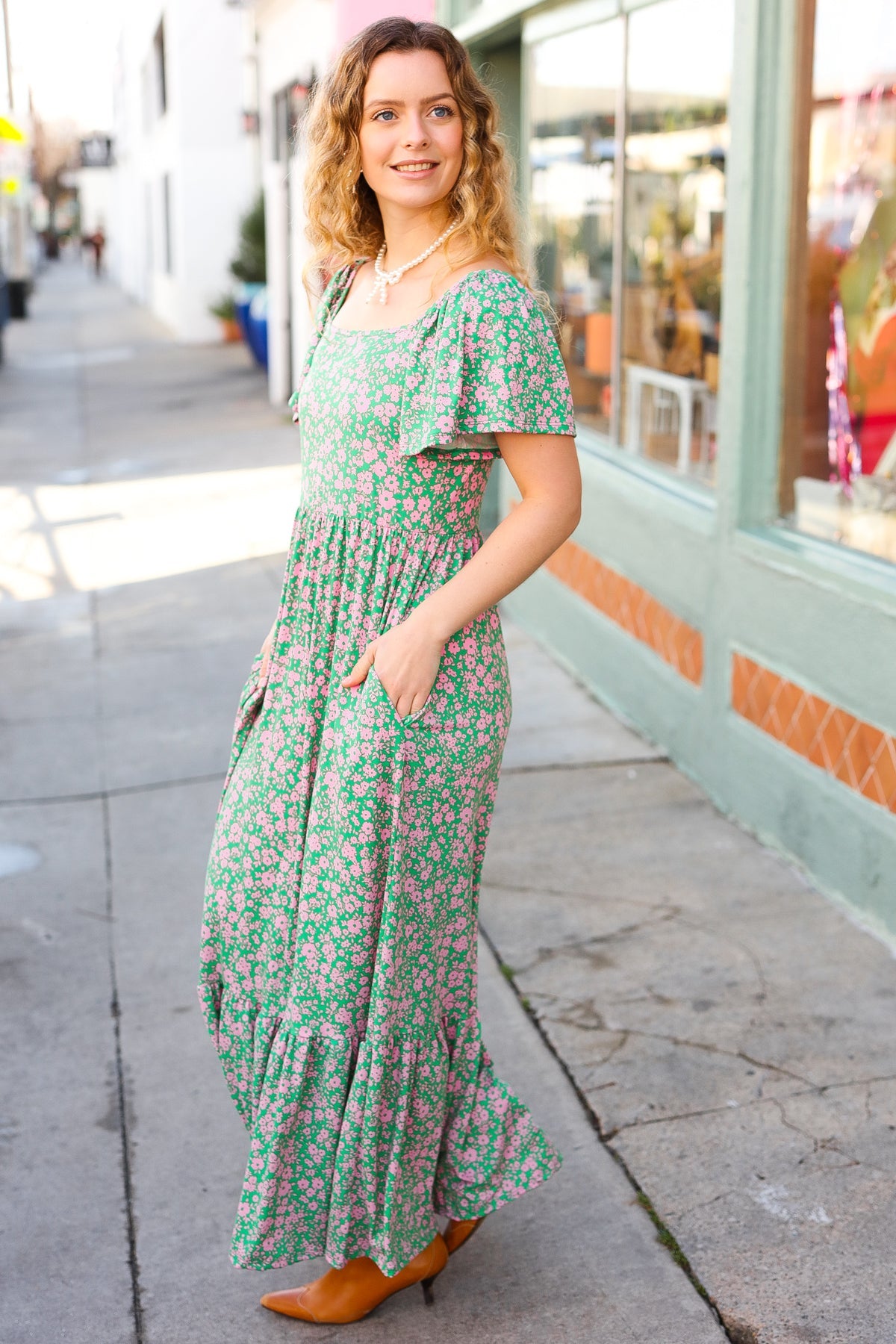 Perfectly You Green Ditzy Floral Fit & Flare Maxi Dress-Modish Lily, Tecumseh Michigan