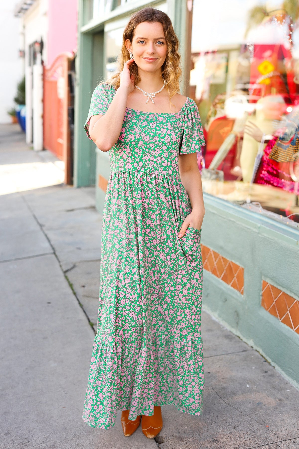 Perfectly You Green Ditzy Floral Fit & Flare Maxi Dress-Modish Lily, Tecumseh Michigan