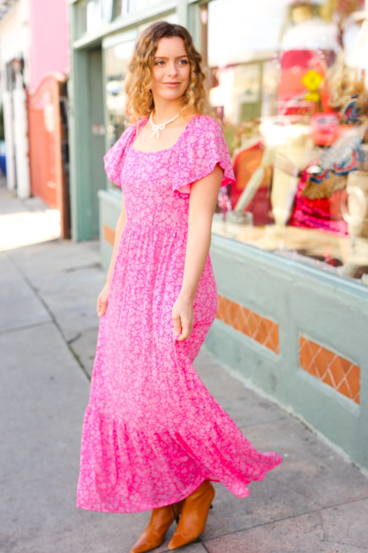 Perfectly You Fuchsia Ditzy Floral Fit & Flare Maxi Dress-Modish Lily, Tecumseh Michigan