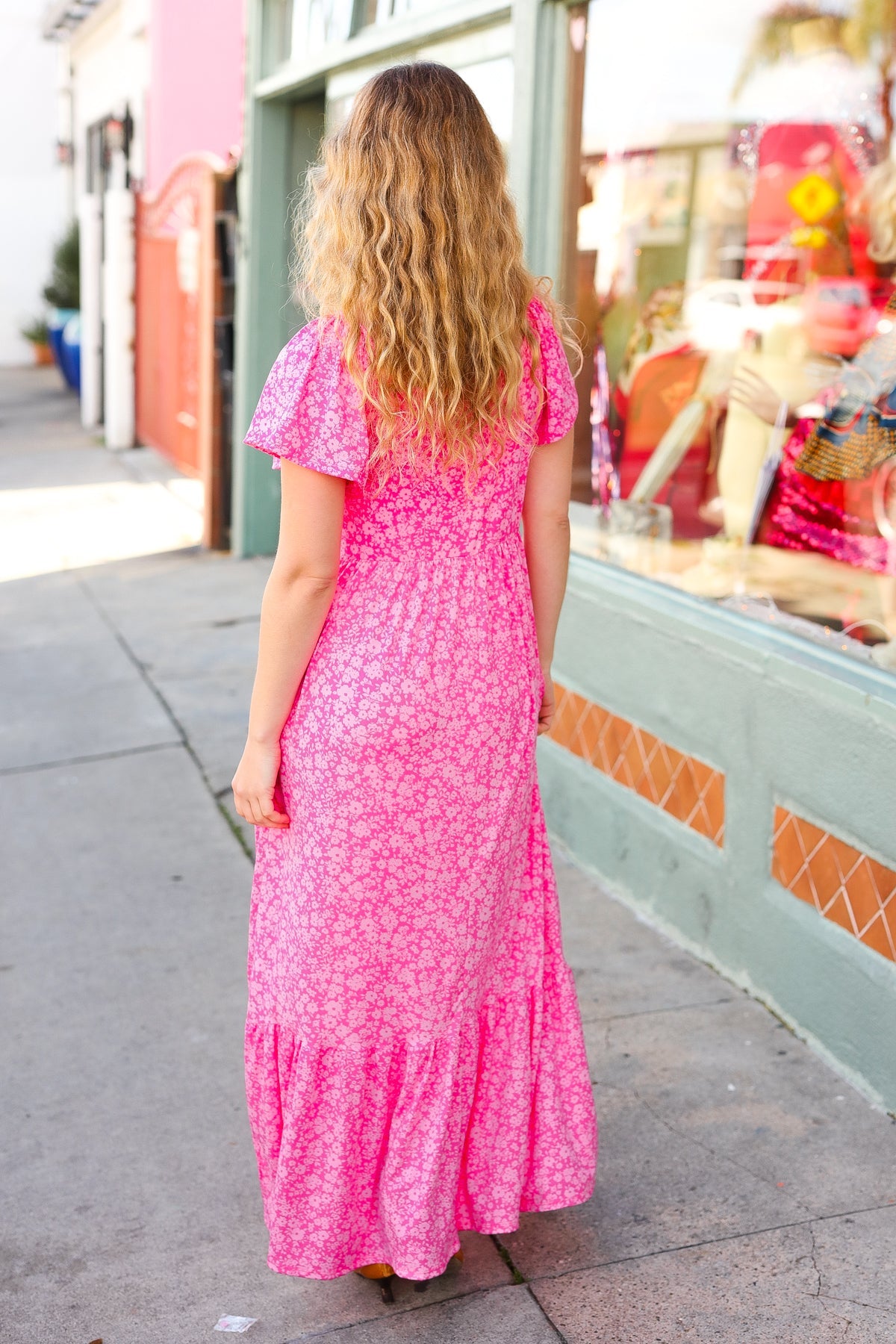 Perfectly You Fuchsia Ditzy Floral Fit & Flare Maxi Dress-Modish Lily, Tecumseh Michigan