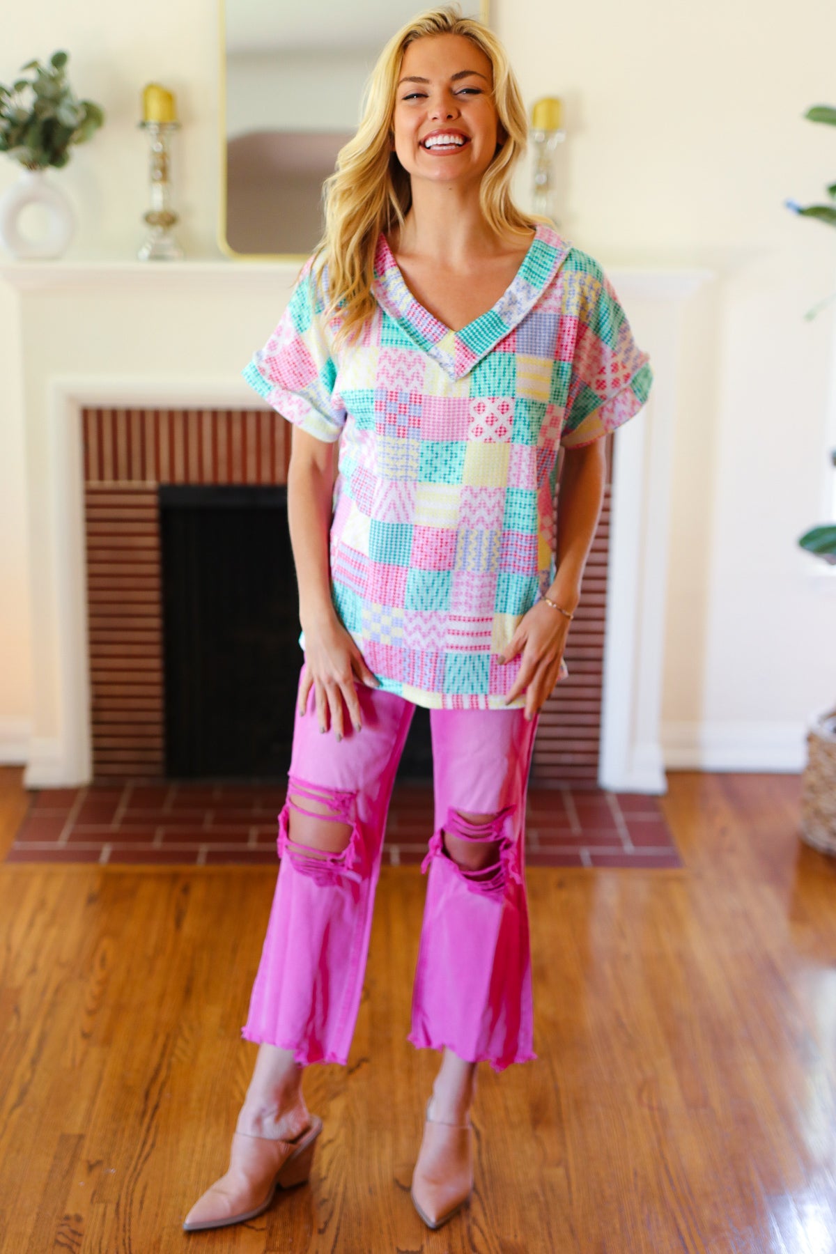 Cut Loose Hot Pink High Rise Washed Distressed Hem & Knee Cropped Pants-Modish Lily, Tecumseh Michigan