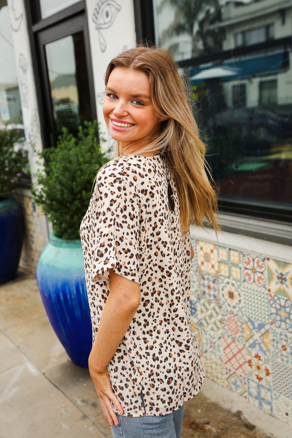 Feeling Bold Ivory Animal Print Dolman Collar Button Down Top-Modish Lily, Tecumseh Michigan