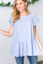 Load image into Gallery viewer, Blue Gingham Pucker Yoke Flutter Sleeve Top-Modish Lily, Tecumseh Michigan
