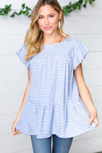 Load image into Gallery viewer, Blue Gingham Pucker Yoke Flutter Sleeve Top-Modish Lily, Tecumseh Michigan
