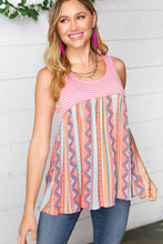 Load image into Gallery viewer, Coral &amp; Peach Two-Tone Boho Print Back Tie Tank-Modish Lily, Tecumseh Michigan
