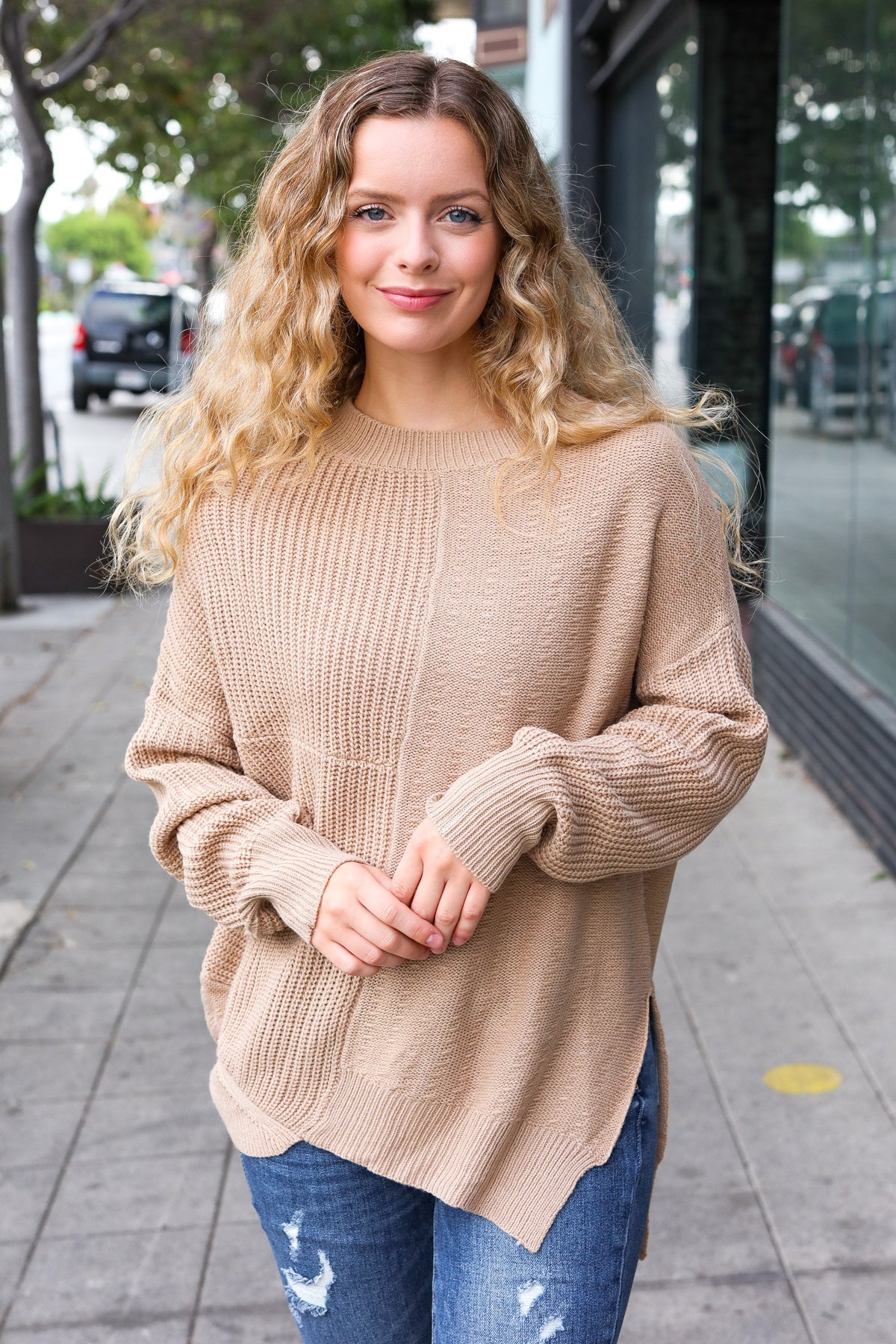 Autumn Vibes Taupe Asymmetrical Knit Sweater-2024 Blow-Out Sale-Modish Lily, Tecumseh Michigan