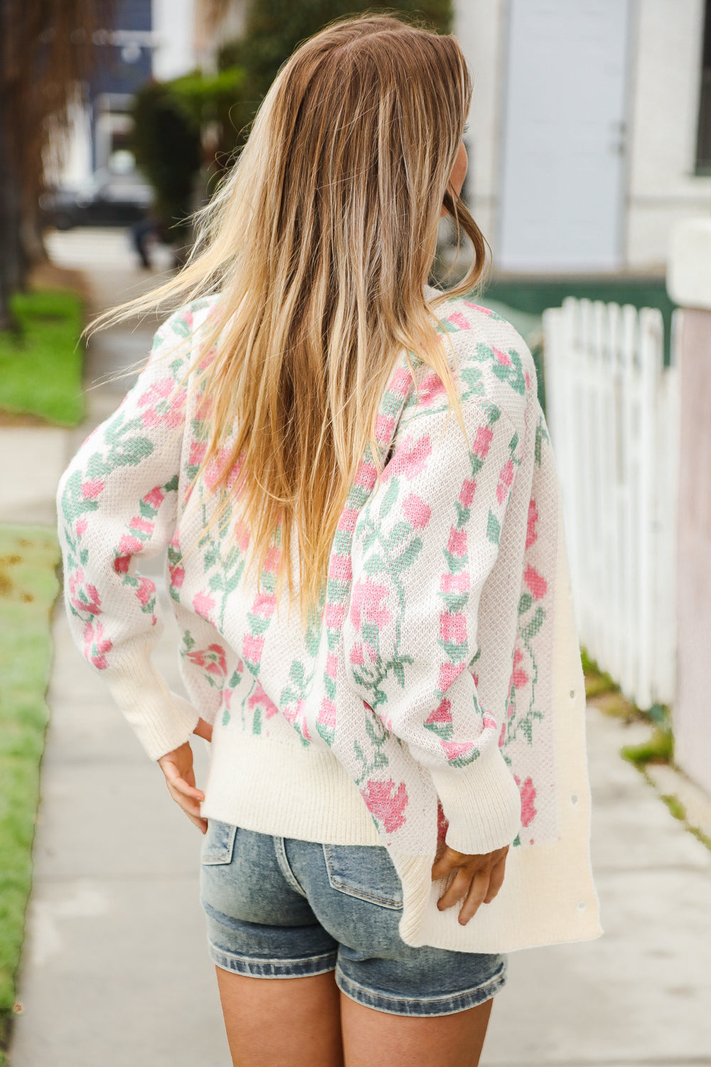 All For Love Ivory Jacquard Vertical Floral Button Down Cardigan-Modish Lily, Tecumseh Michigan