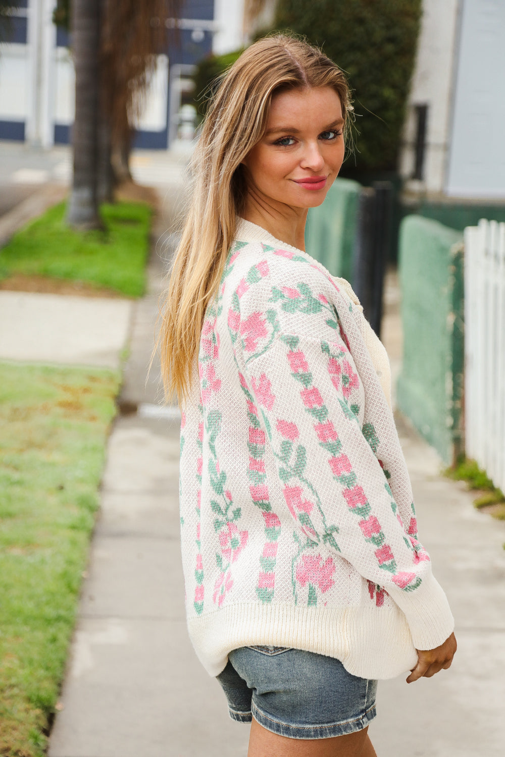 All For Love Ivory Jacquard Vertical Floral Button Down Cardigan-Modish Lily, Tecumseh Michigan