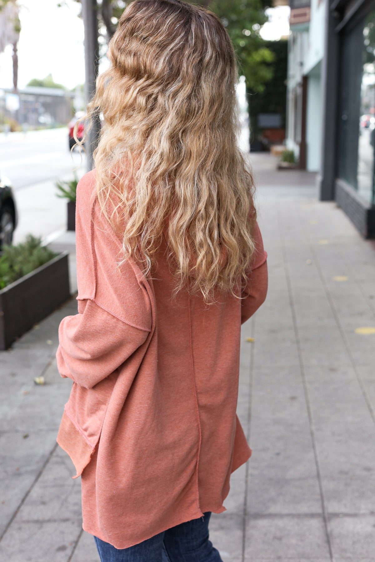 Feeling Playful Rust Stripe Color Block French Terry Hoodie-Modish Lily, Tecumseh Michigan