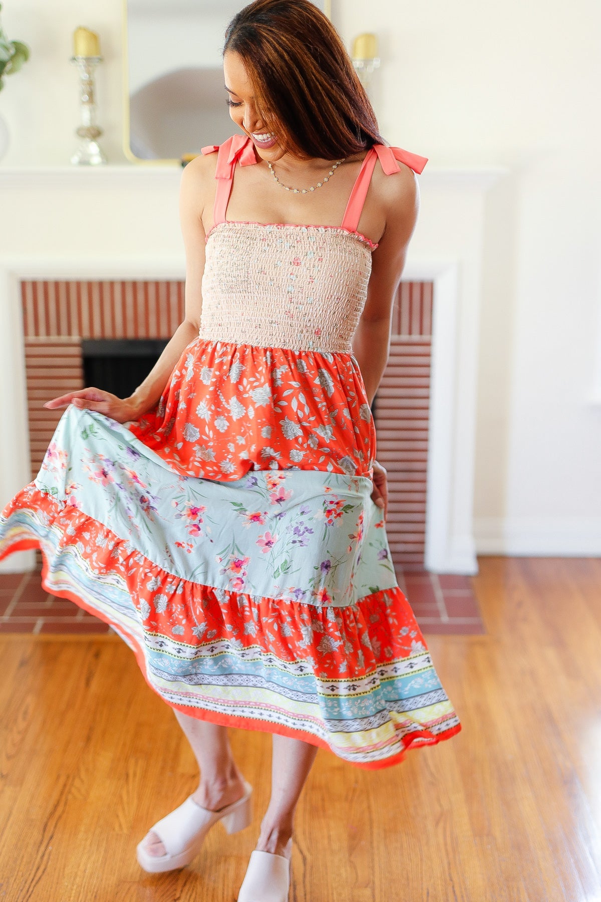 Vacay Vibes Taupe Floral Smocked Tube Top Tiered Maxi Dress-Modish Lily, Tecumseh Michigan