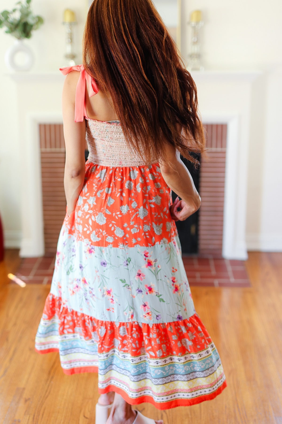 Vacay Vibes Taupe Floral Smocked Tube Top Tiered Maxi Dress-Modish Lily, Tecumseh Michigan