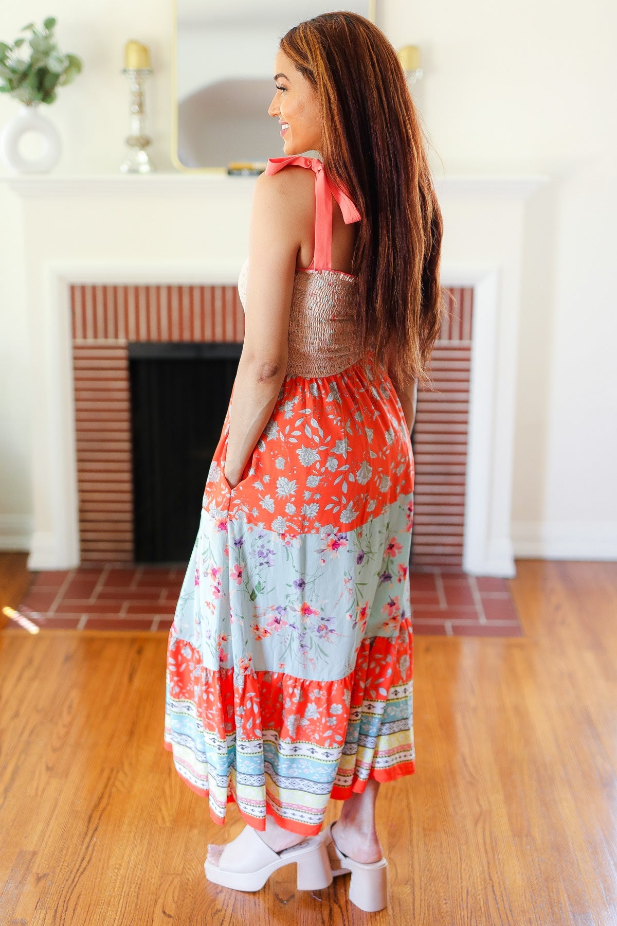 Vacay Vibes Taupe Floral Smocked Tube Top Tiered Maxi Dress-Modish Lily, Tecumseh Michigan